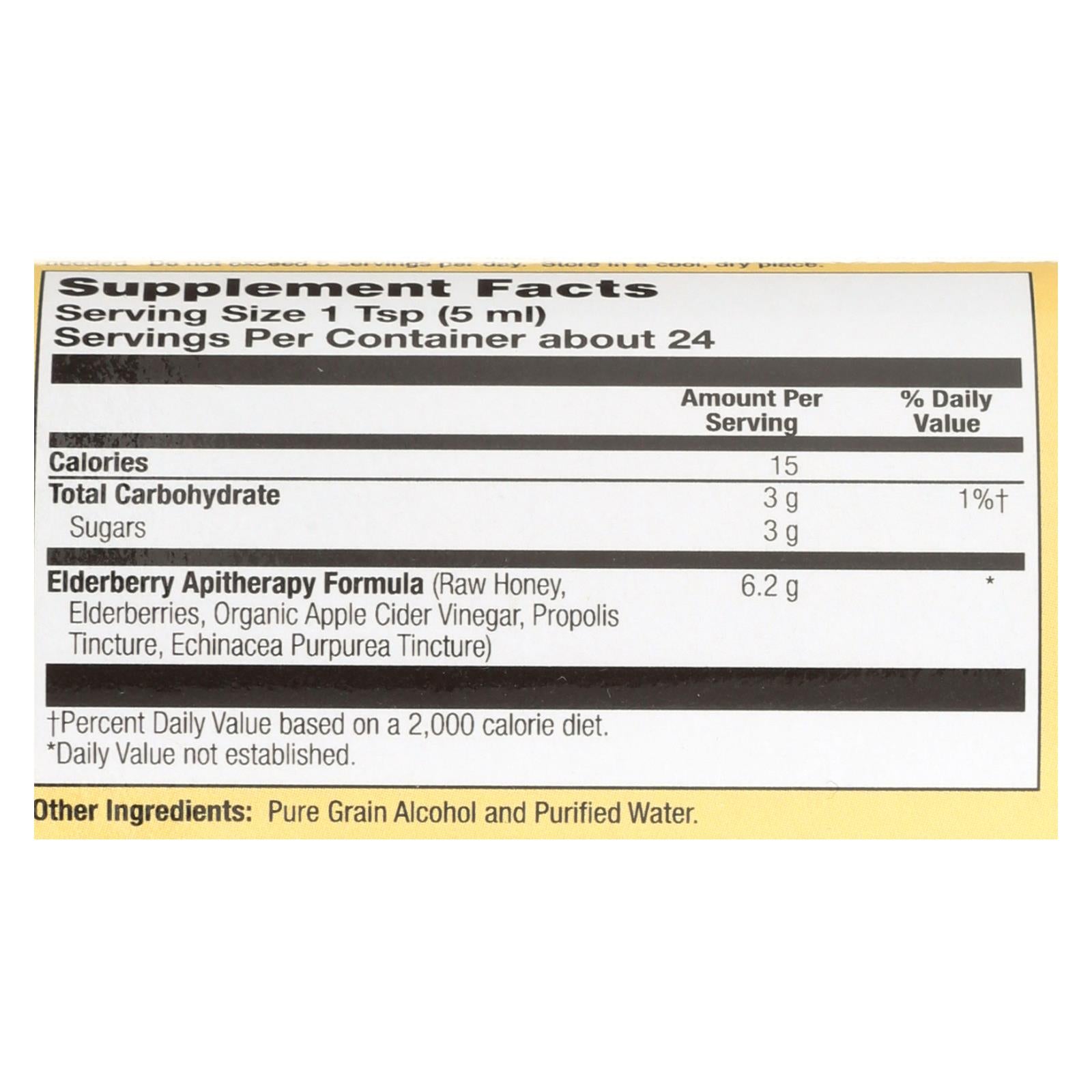 Jarabe de saúco Honey Gardens Apiaries - Ayuda para la tos con miel cruda, propóleo y bayas de saúco - 113 ml