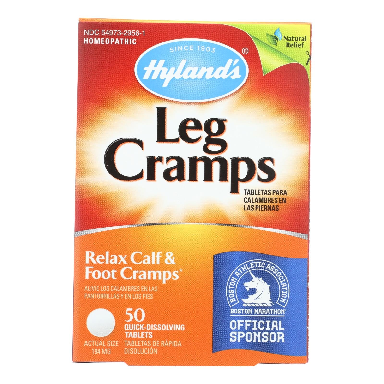 Alivio rápido para calambres en las piernas de Hyland's, 50 comprimidos de disolución rápida