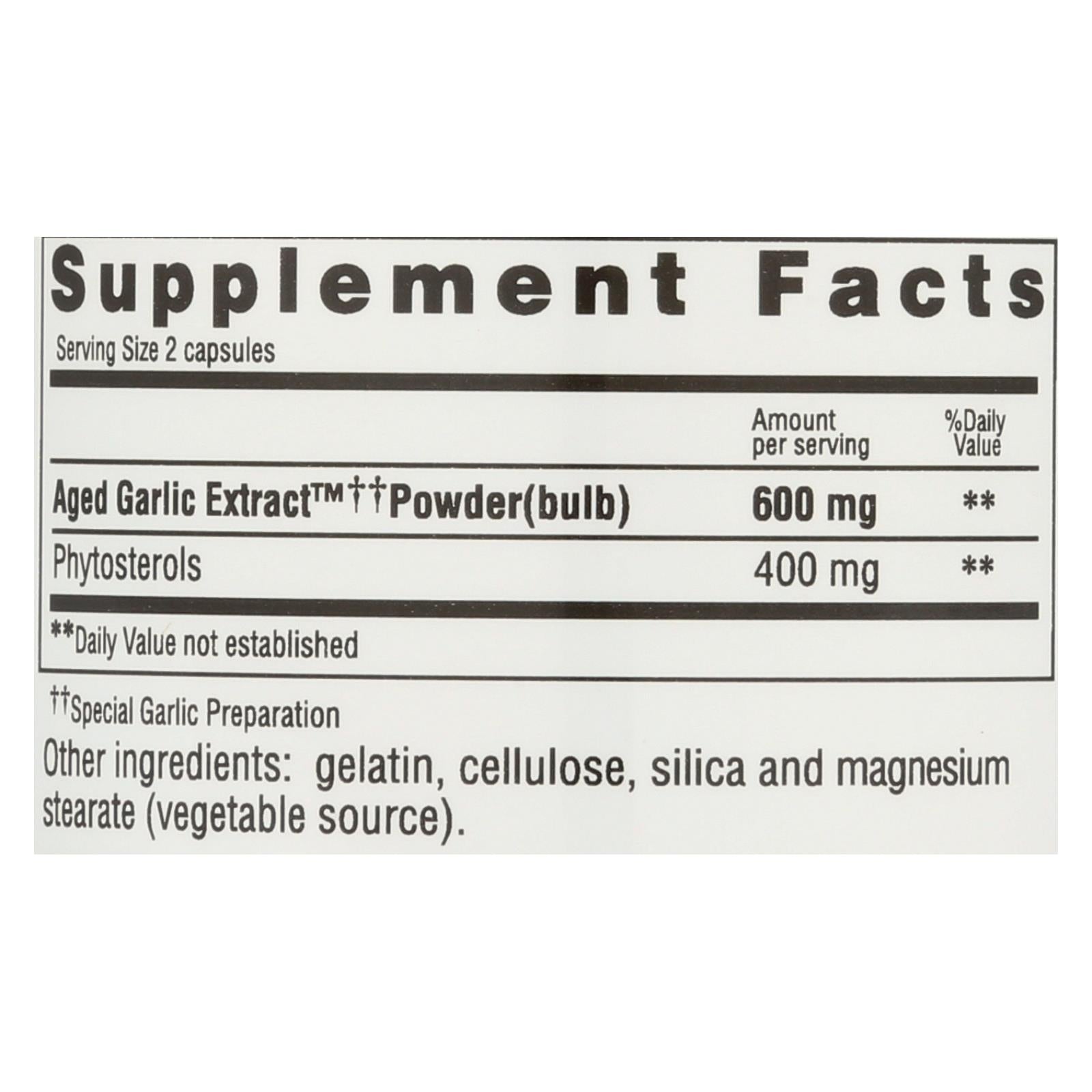 Extracto de ajo añejo Kyolic Phytosterols Formula 107 - 80 cápsulas