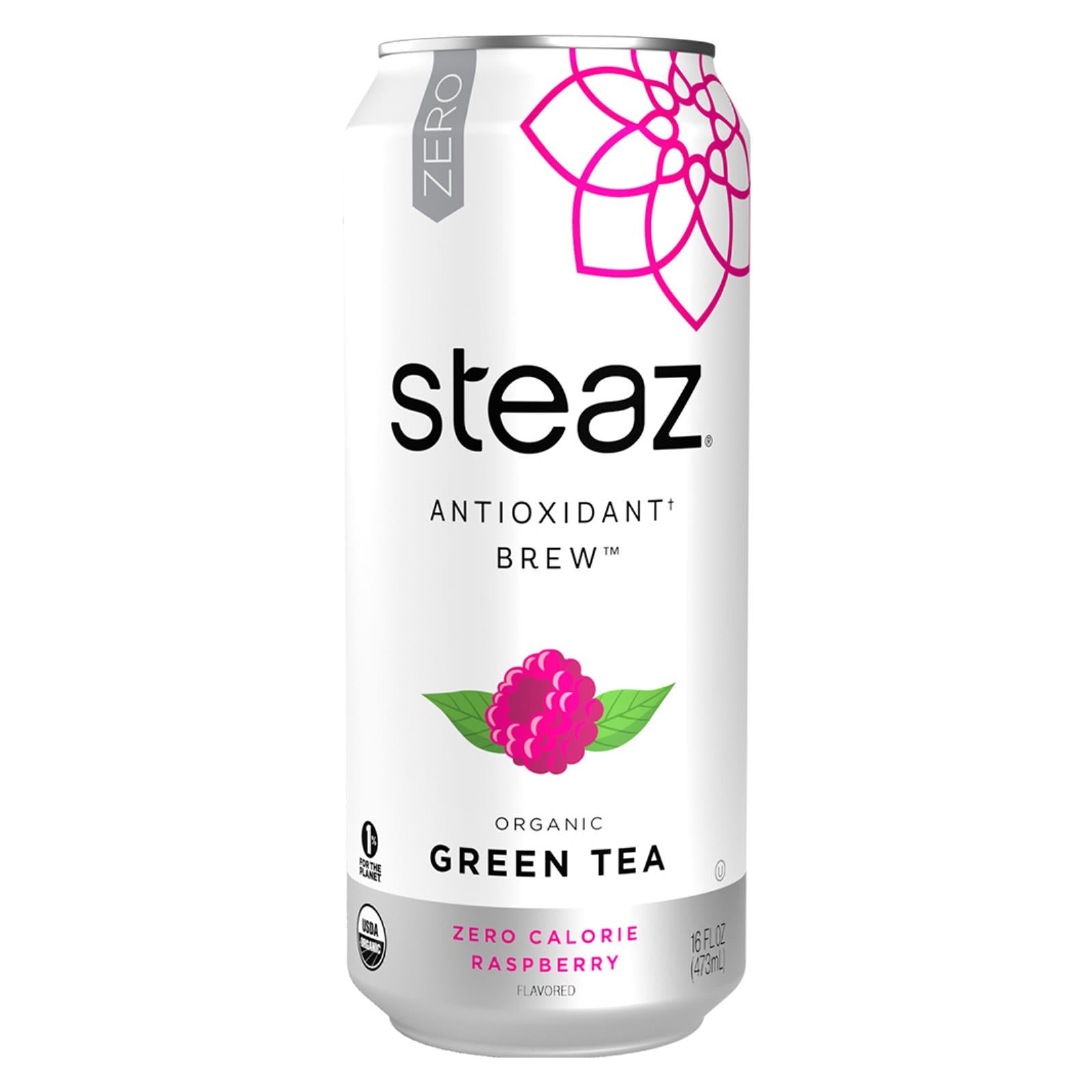 Té verde sin calorías Steaz Frambuesa Caja de 12 16 fl oz 