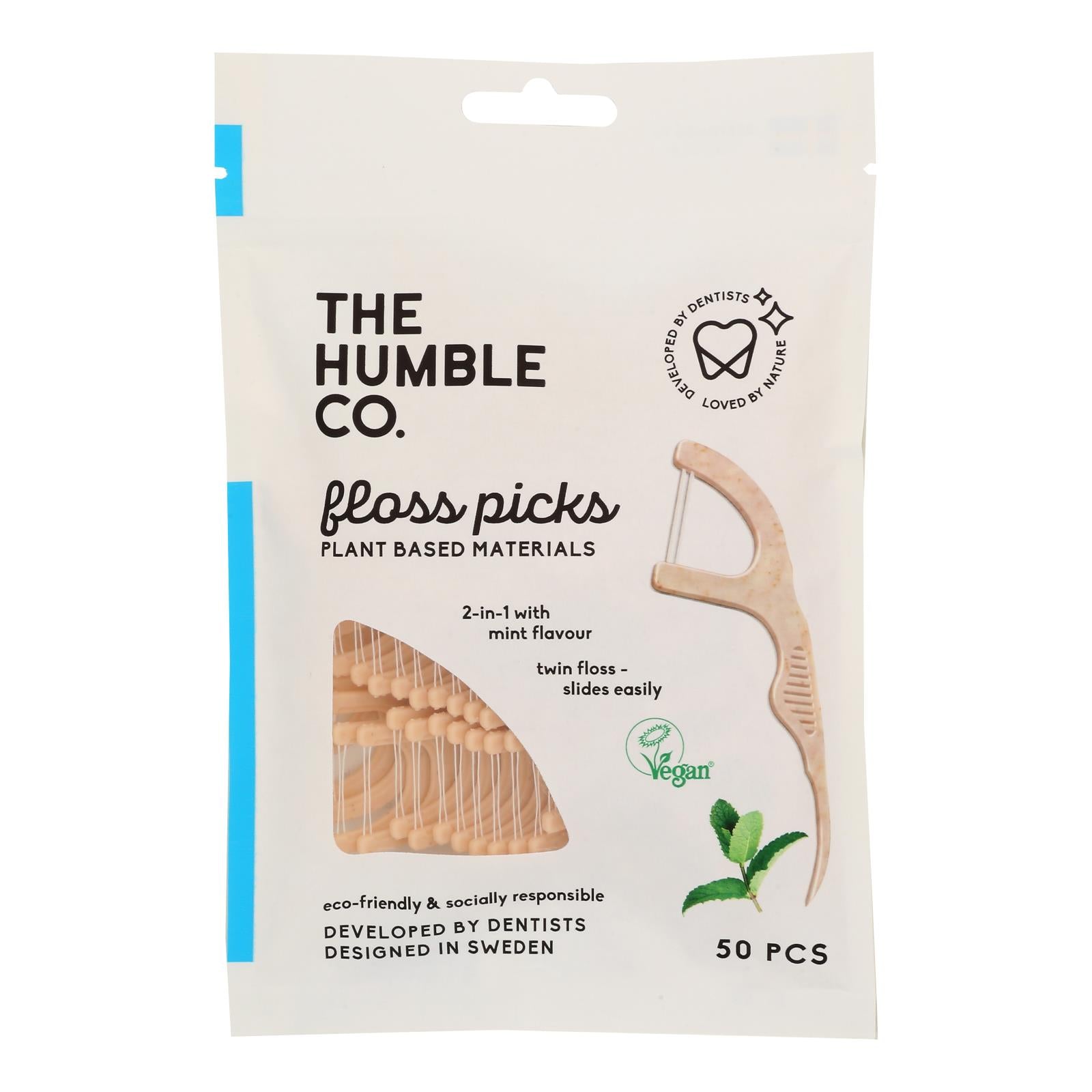 Palillos de hilo dental ecológicos de menta Humble Co - Caja de 4 (200 unidades)