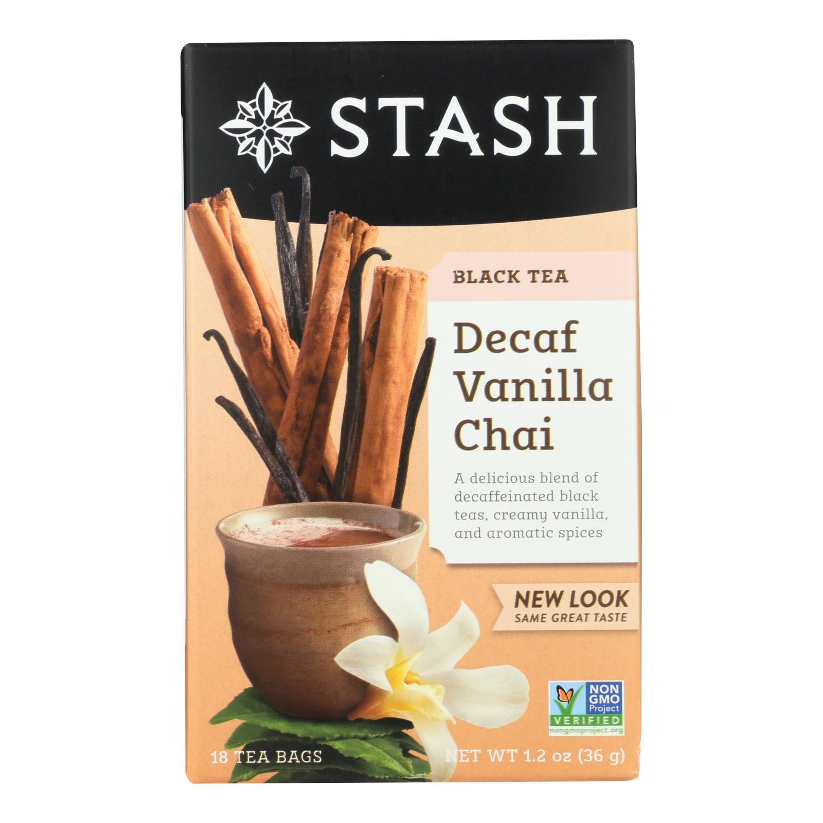 Stash Tea Chai descafeinado con vainilla - 6 cajas de 18 unidades 