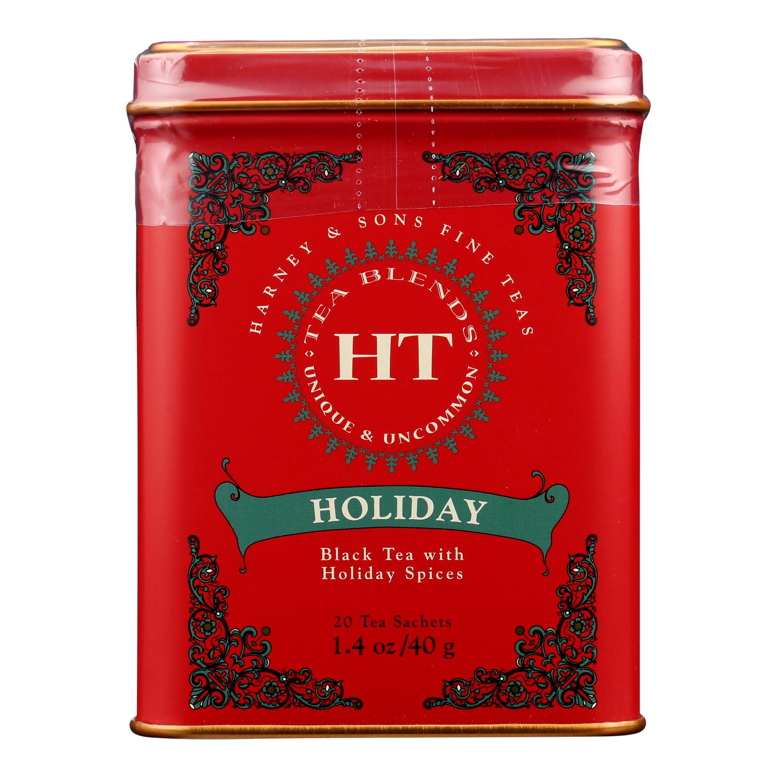 Lata de té navideño Harney &amp; Sons (paquete de 4 con 20 bolsitas)