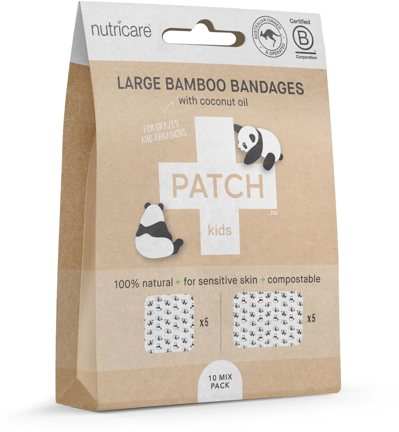 Vendajes de bambú y coco PatchK id Friendly, paquete de 5 (10 unidades)