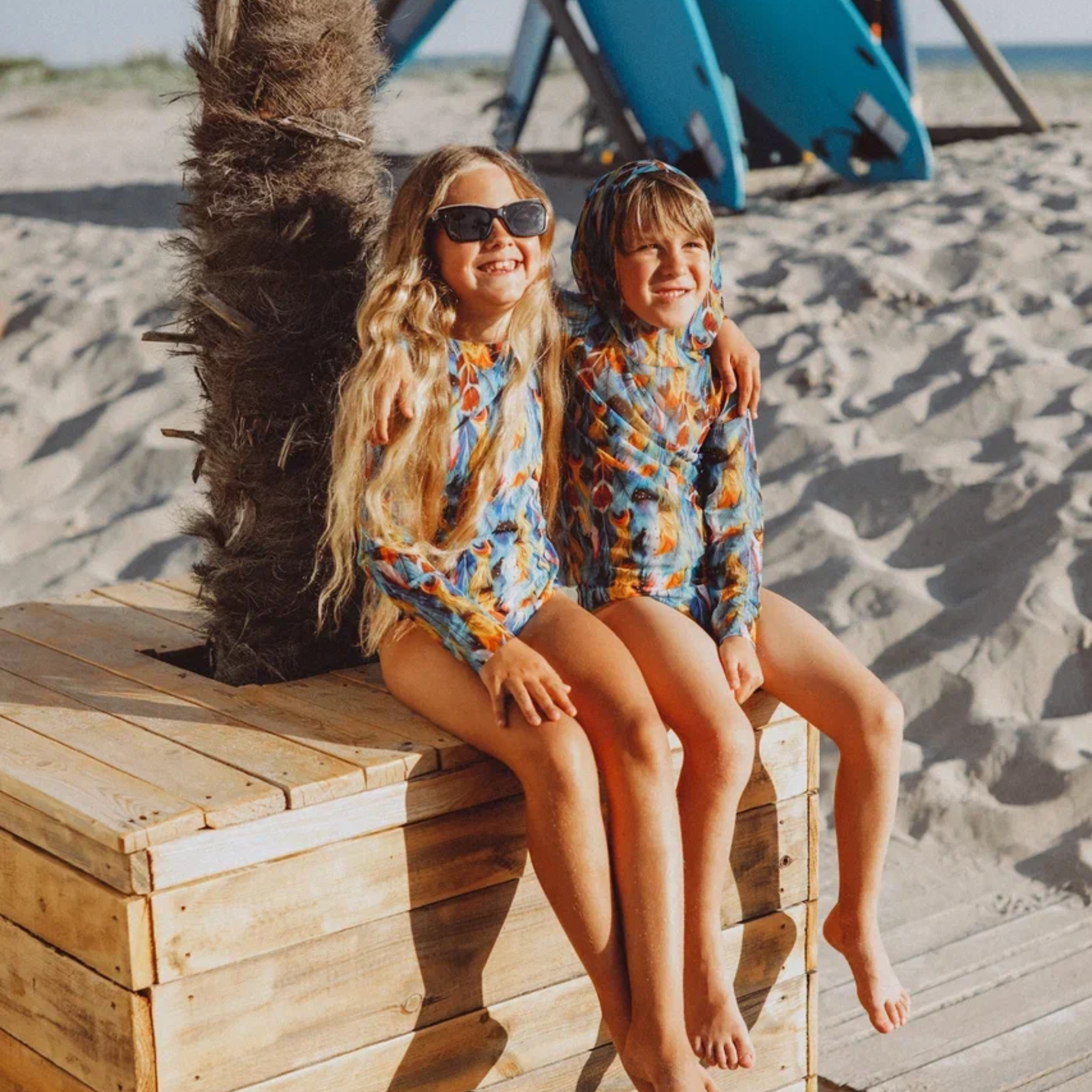 Kid's girl's One-piece swimsuit with sleeves Feathers