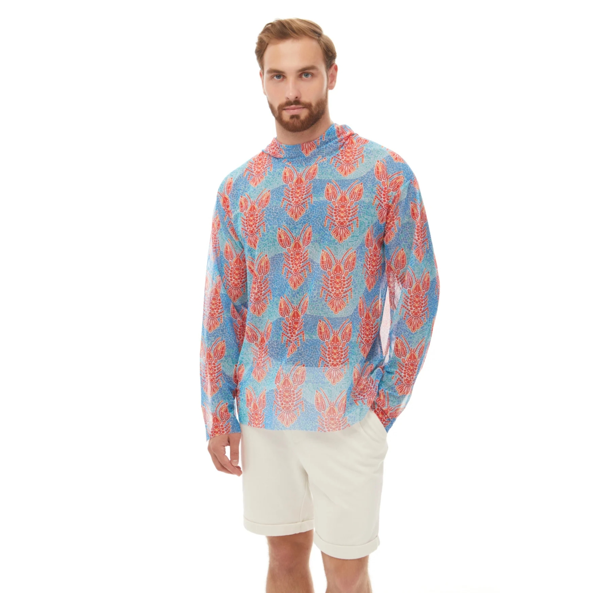 Men's Smart T-shirt with Hood SPF15 protection Lobster