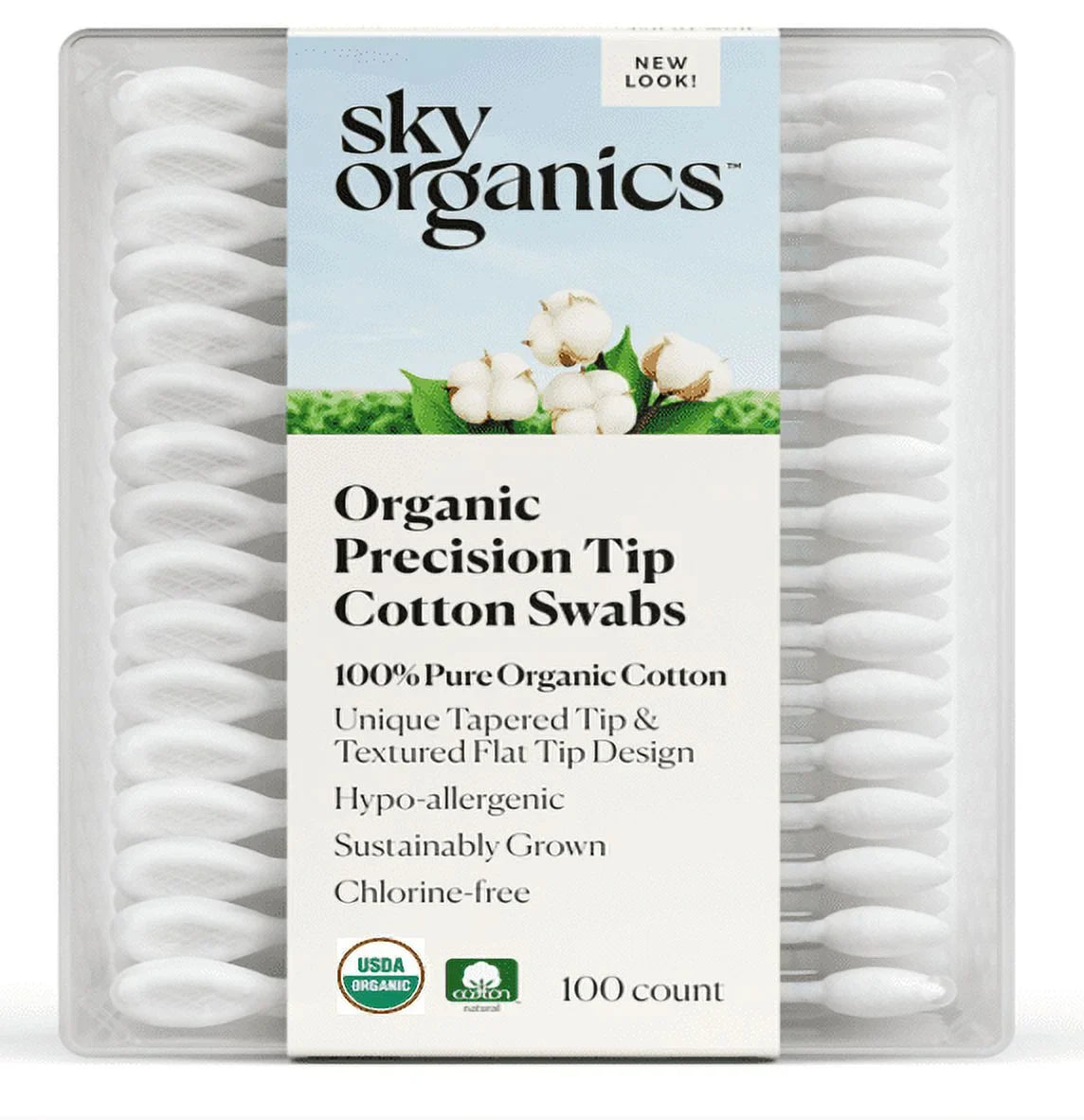 Sky Organics - Hisopos de algodón orgánico, 100 unidades (paquete de 1) - Aplicadores con punta de precisión