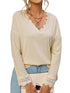 Relaxed Fit Ribbed Knit Blouse with Lace Trim