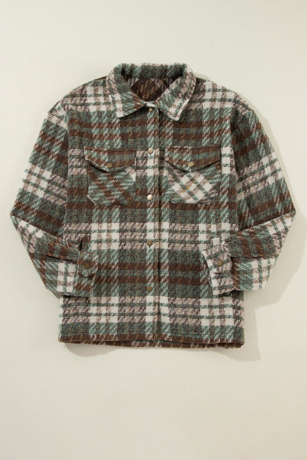 Relaxed Fit Plaid Shirt Jacket for Plus Size