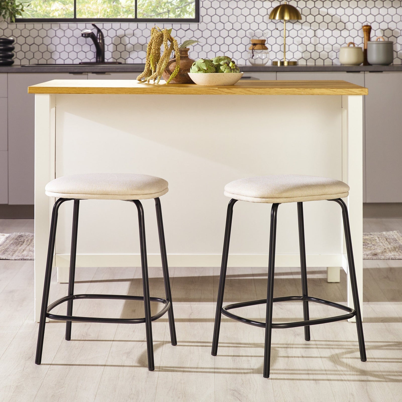 Taburete de bar Mutt Simple con asiento tapizado, juego de 2