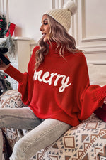 Red Merry Christmas Turtleneck Sweater
