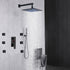 Duchas de lluvia negras mate de 12 o 16 pulgadas con válvula de pantalla digital antiescaldaduras de 3 vías, moldura y 6 chorros corporales