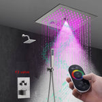 Grifo de ducha termostático de níquel cepillado de 12": control de 3 vías, LED, música Bluetooth, cabezal regular