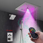 Grifo de ducha termostático de níquel cepillado de 12": control de 3 vías, LED, música Bluetooth, cabezal regular