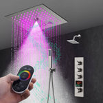 Grifo de ducha termostático de níquel cepillado de 12": control de 3 vías, LED, música Bluetooth, cabezal regular