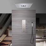 Sistema de ducha termostático digital de 5 posiciones con efecto lluvia, cascada y masaje con agua, de níquel cepillado, de 16 pulgadas, con 64 luces LED e integración de música por Bluetooth