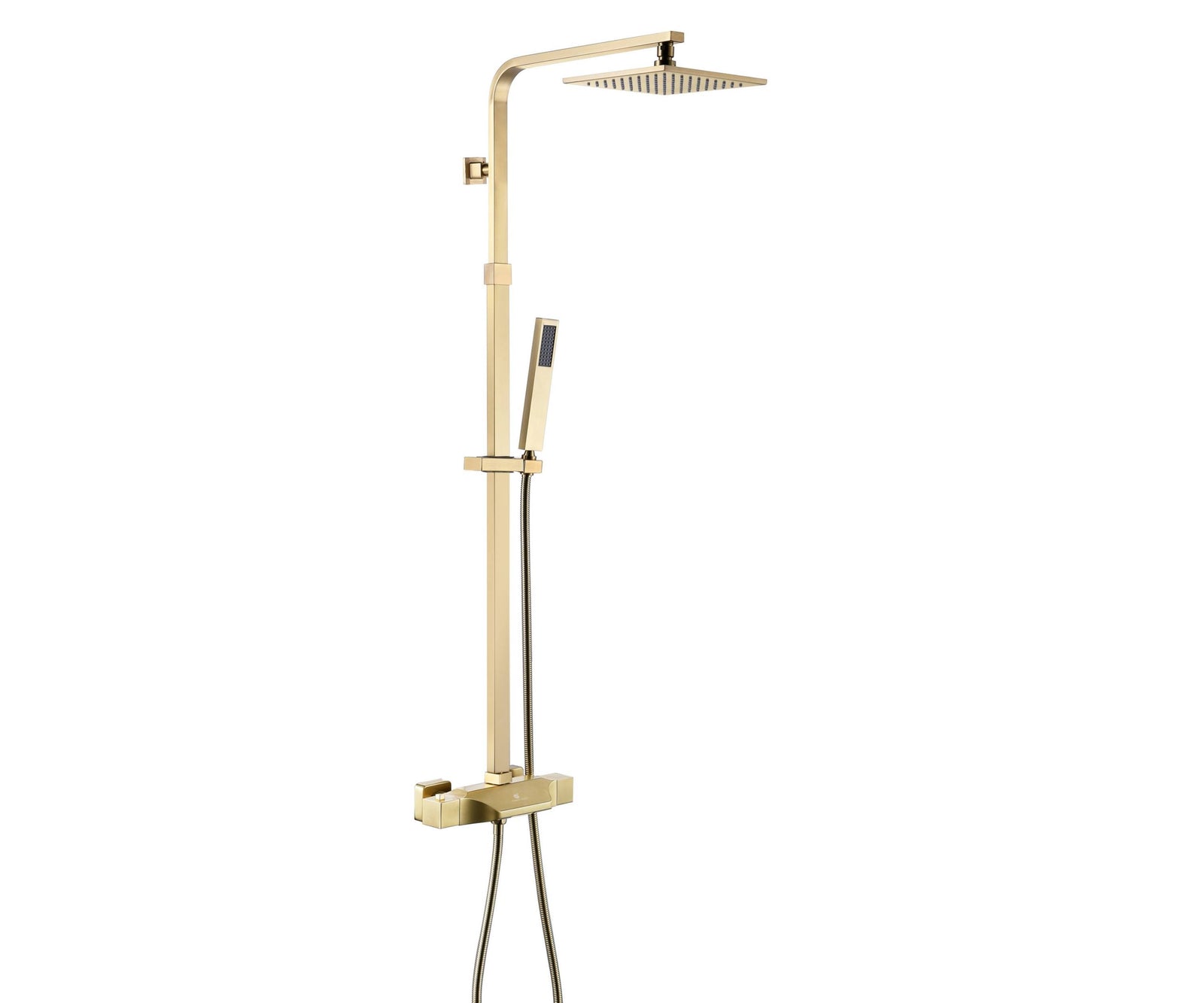 Lujoso juego de ducha termostático de pared con efecto lluvia, en dorado cepillado o negro mate, con caño de bañera