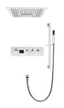 Sistema de ducha termostático digital cromado de 16 pulgadas: control de 3 vías, montaje empotrado, iluminación LED de 64 colores, música Bluetooth, función de lluvia y cascada.