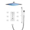 Grifo de ducha termostático de 3 vías con luz LED de 12 pulgadas, cromado, para montaje en techo, con 6 chorros corporales y barra deslizante