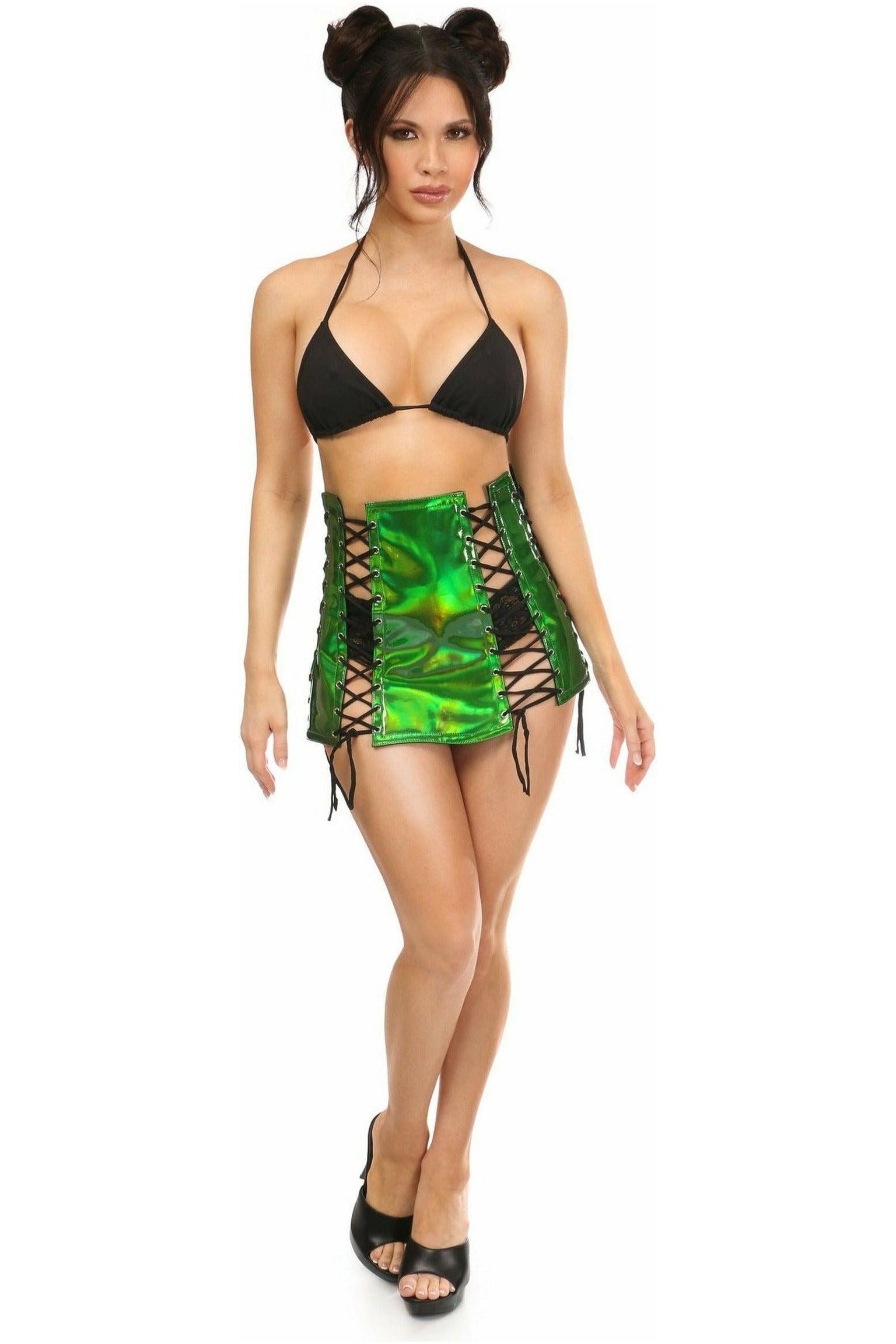 Green Holo Lace-Up Skirt