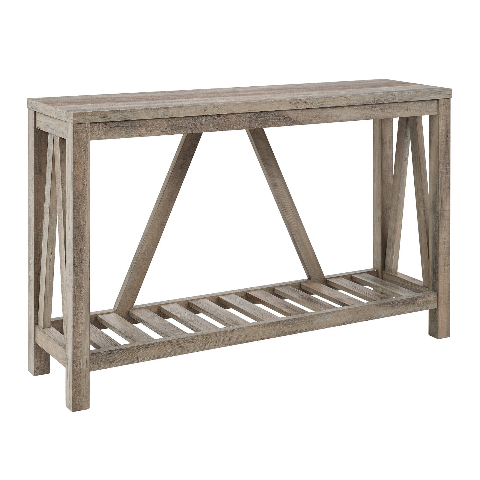 Mesa de entrada rústica con estructura en forma de A