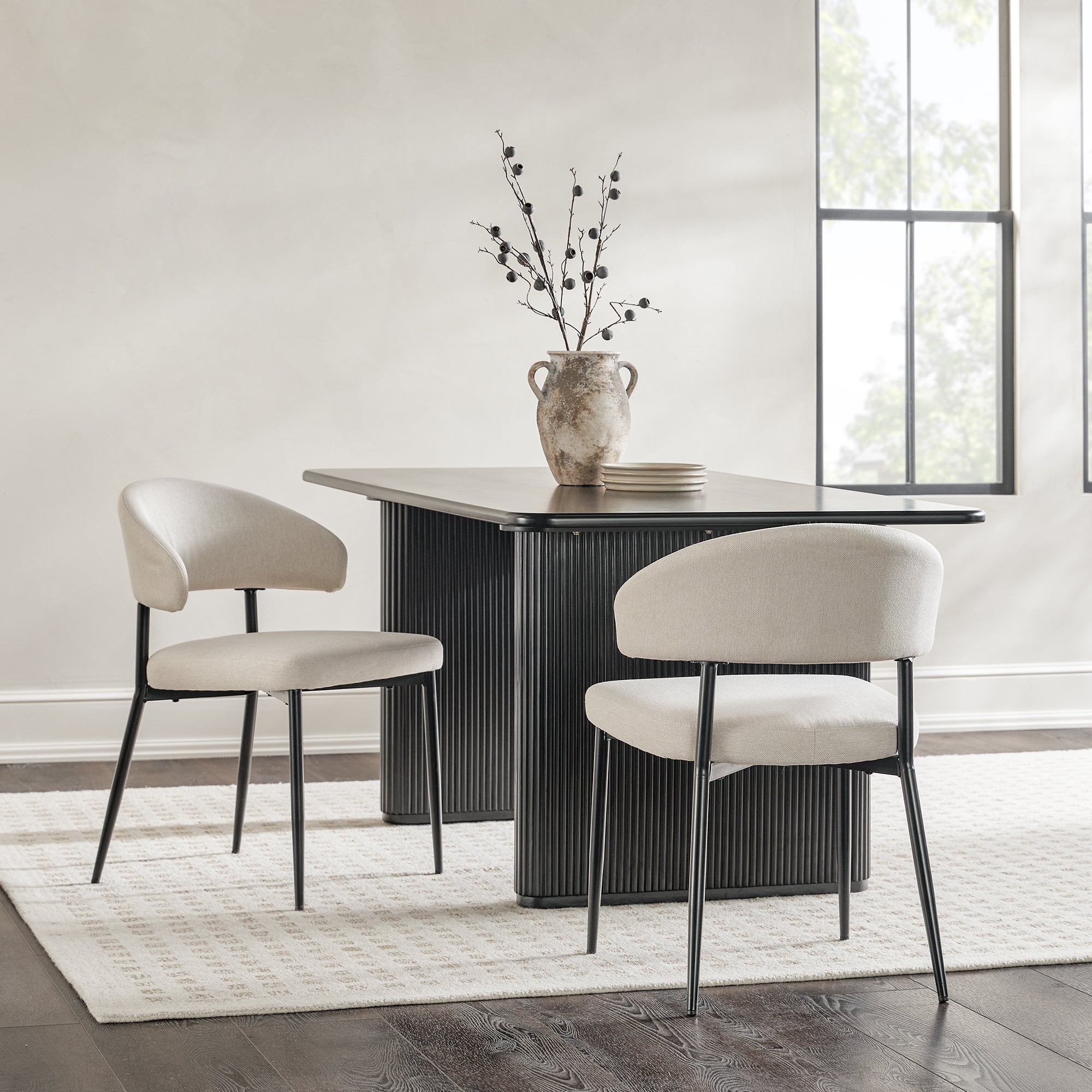 Silla de comedor curvada tapizada moderna Alexis, juego de 2