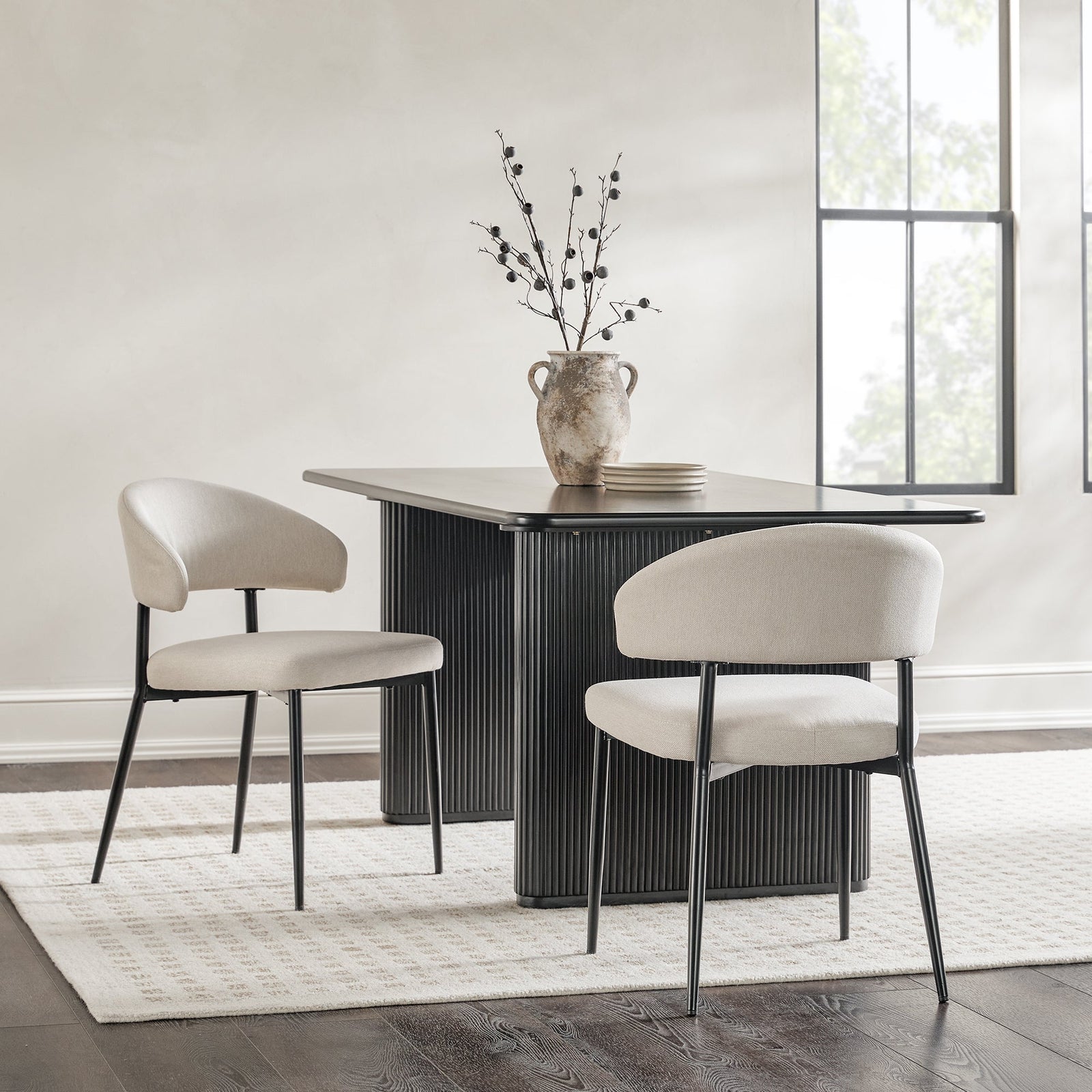 Silla de comedor curvada tapizada moderna Alexis, juego de 2