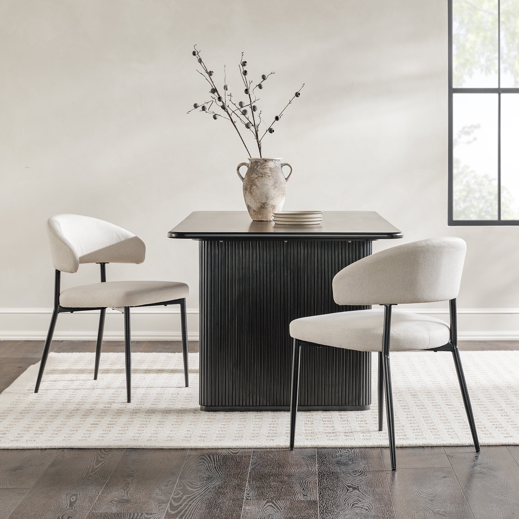 Silla de comedor curvada tapizada moderna Alexis, juego de 2