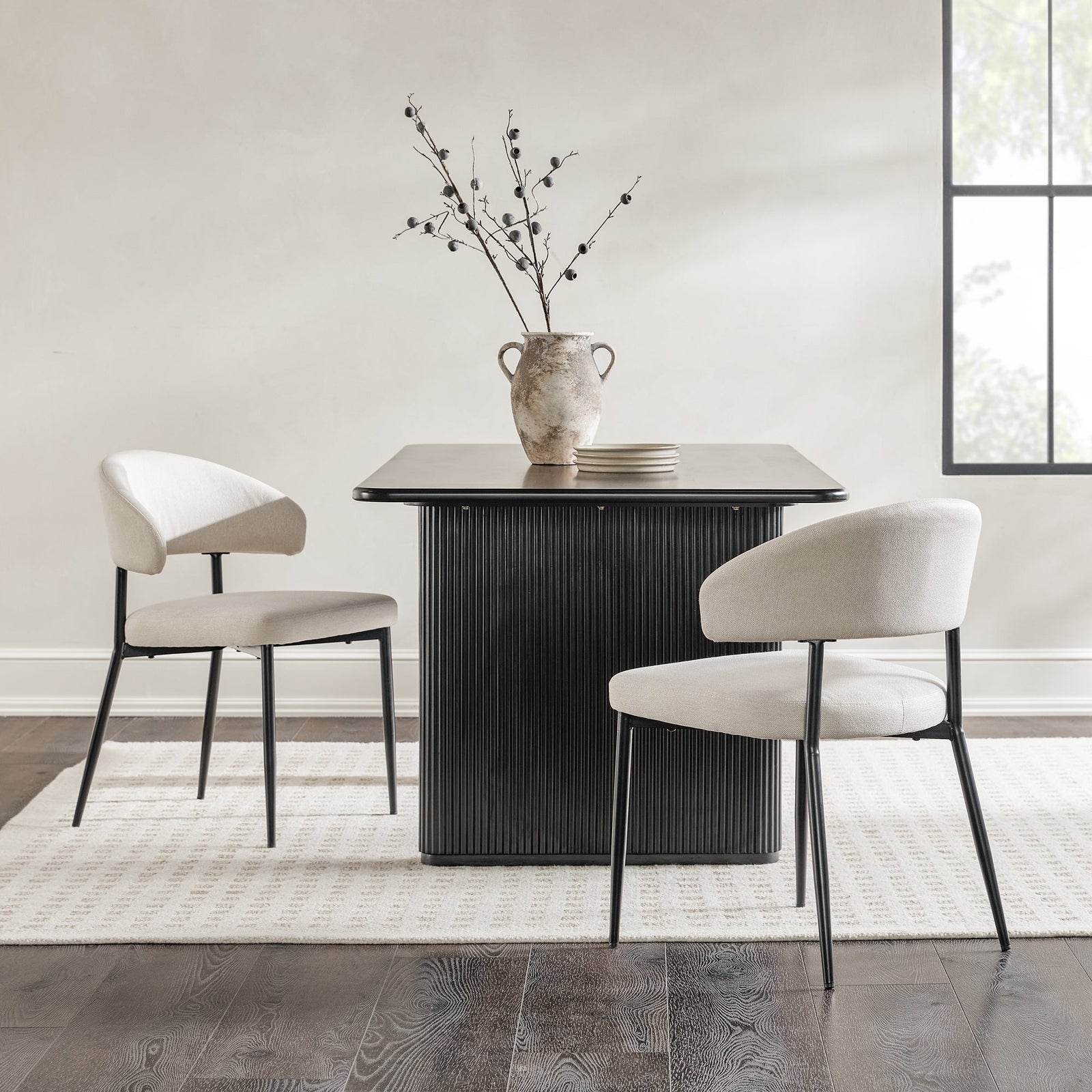 Silla de comedor curvada tapizada moderna Alexis, juego de 2