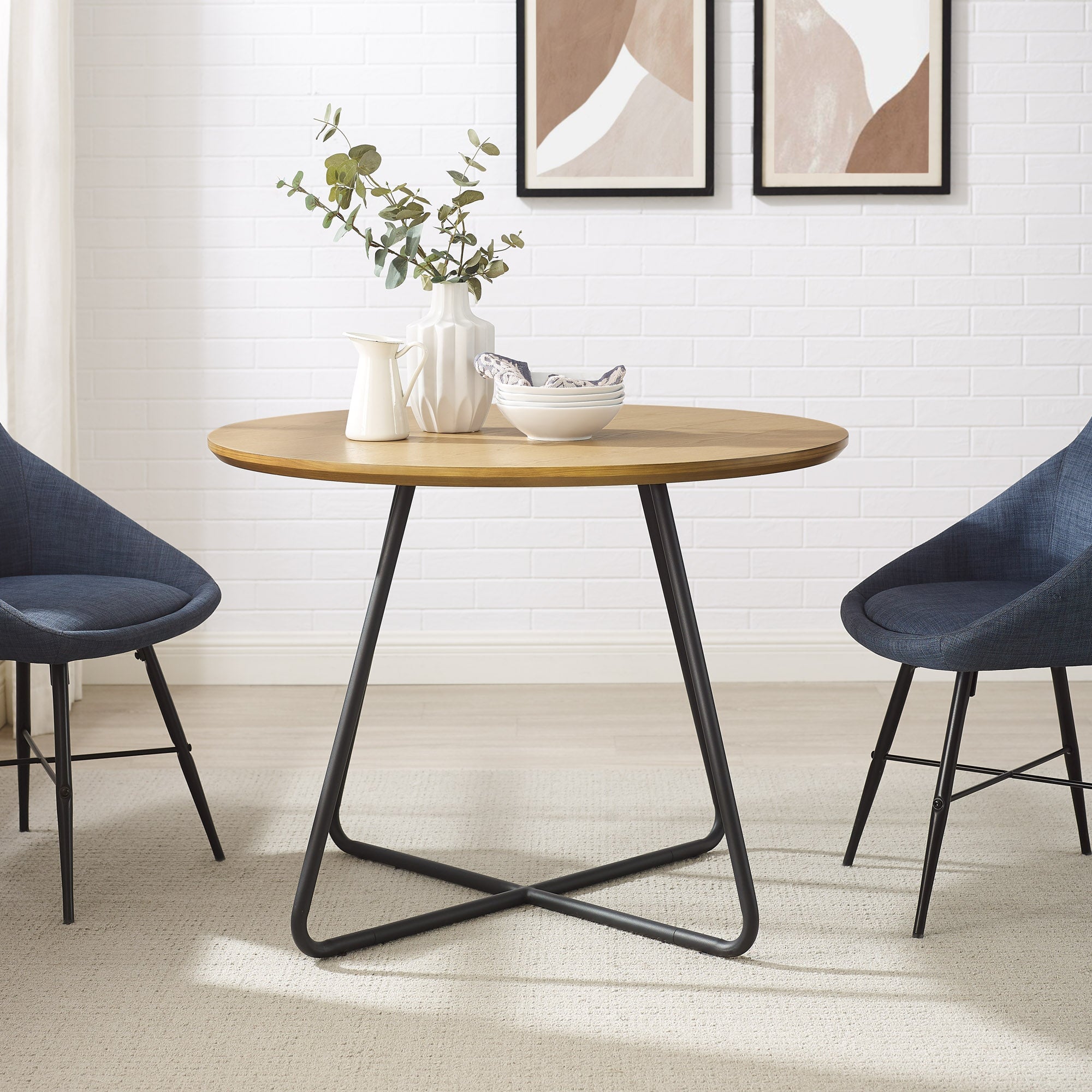Mesa de comedor redonda Alex de 40" de chapa de madera y metal