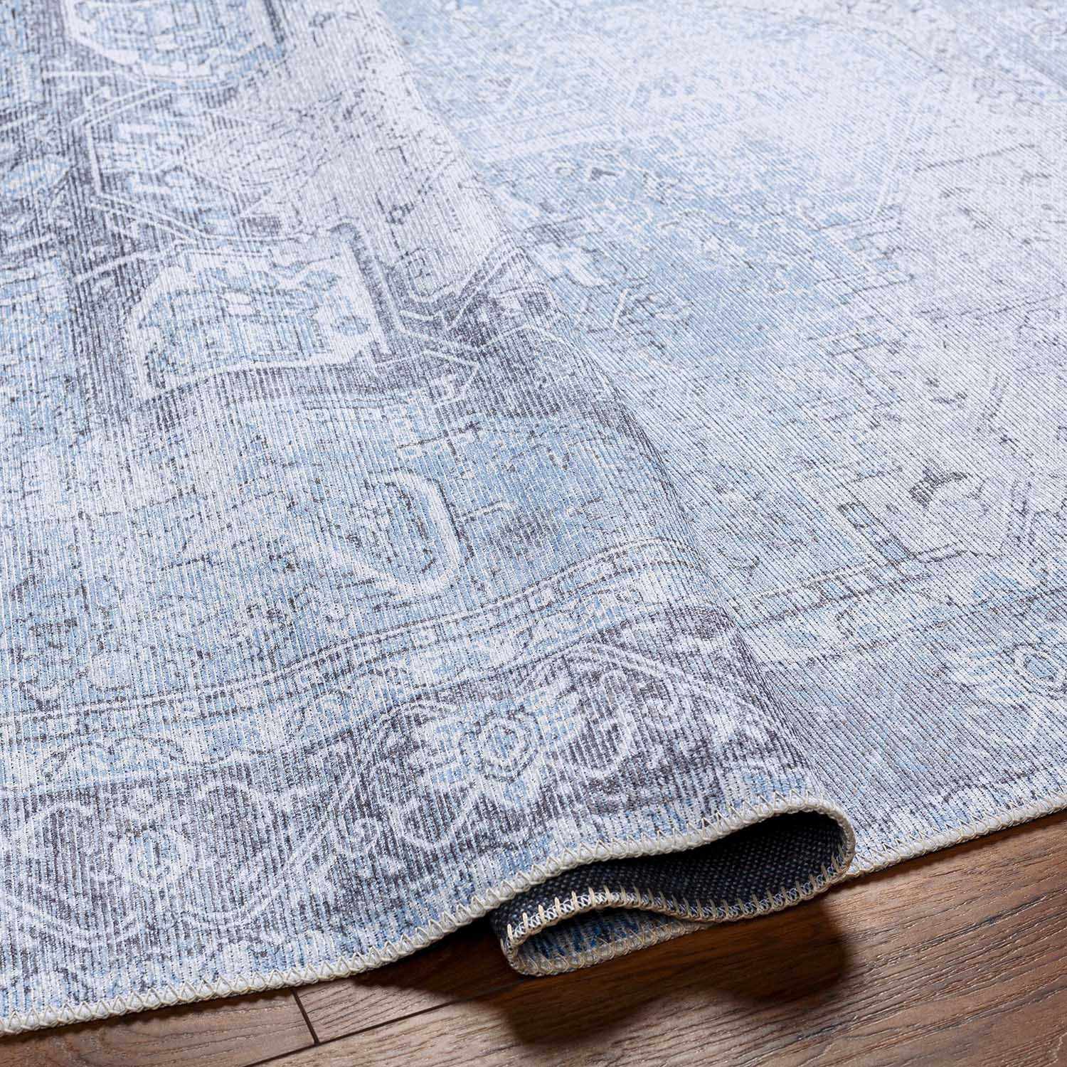 Alfombra lavable de pelo plano azul hielo - Liquidación