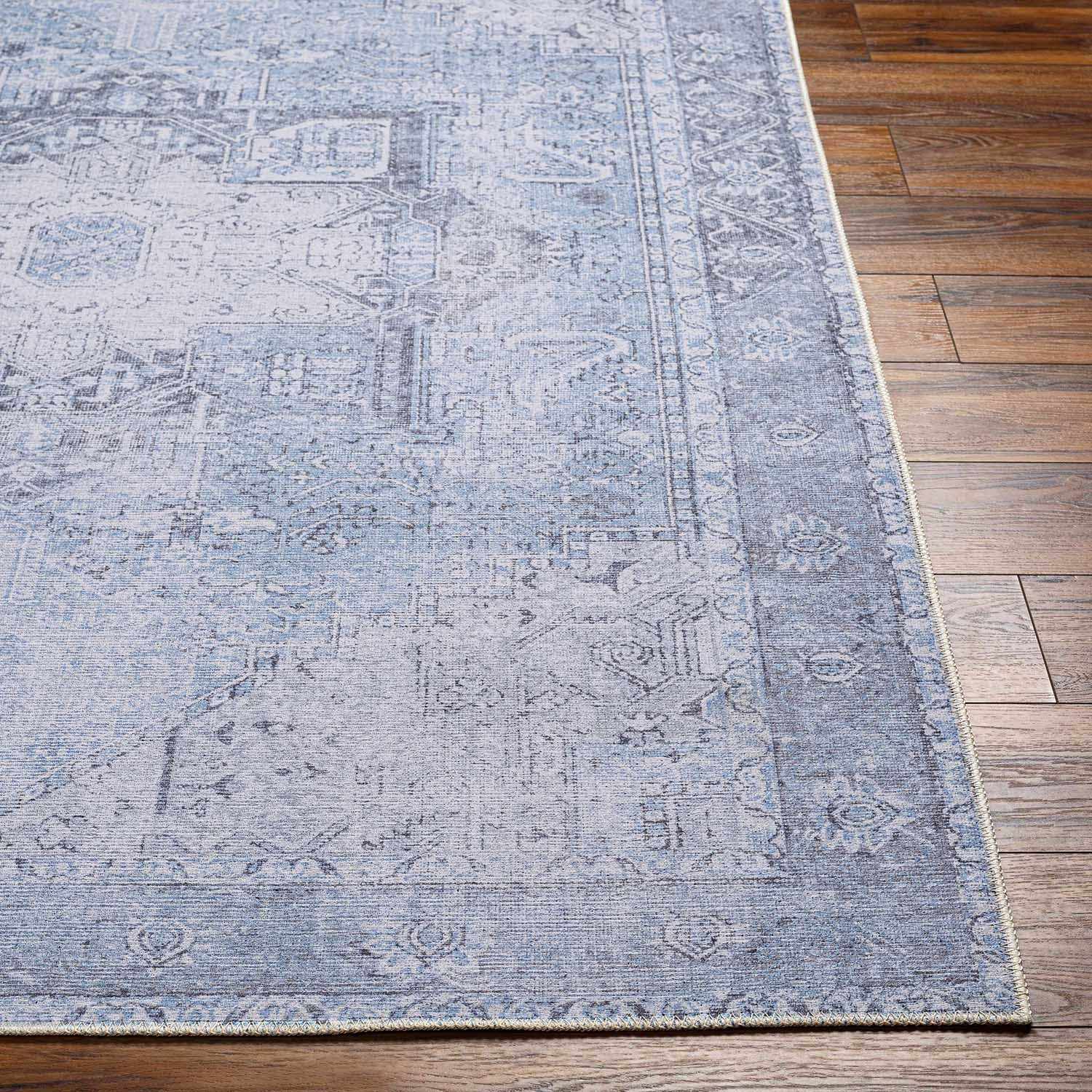 Alfombra lavable de pelo plano azul hielo - Liquidación