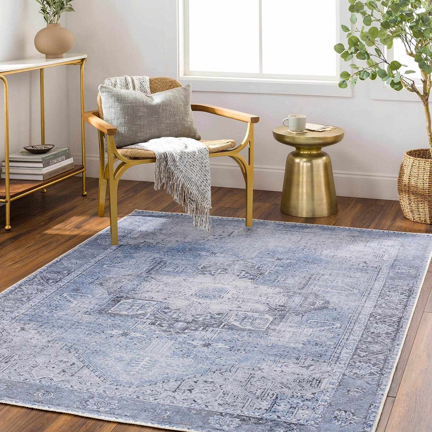 Alfombra lavable de pelo plano azul hielo - Liquidación