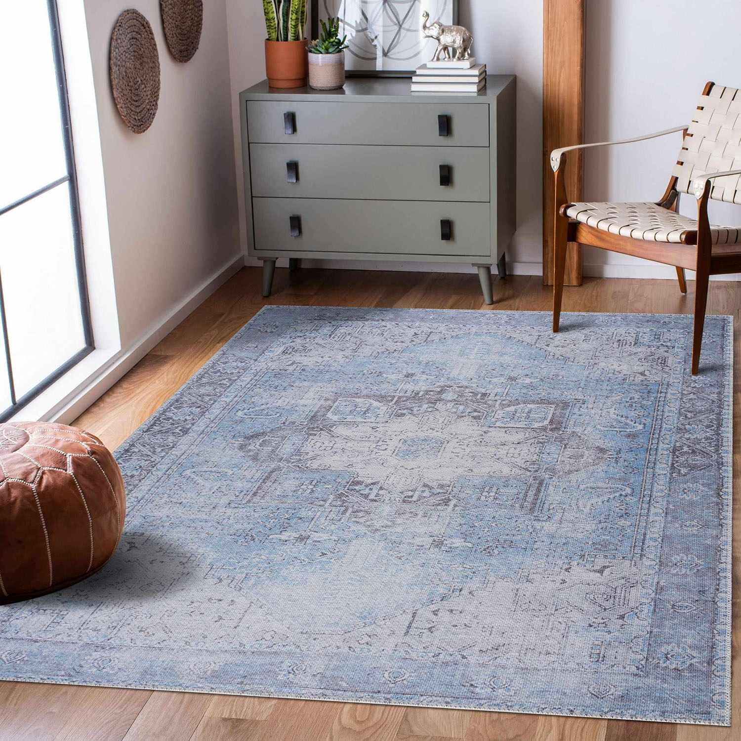 Alfombra lavable de pelo plano azul hielo - Liquidación