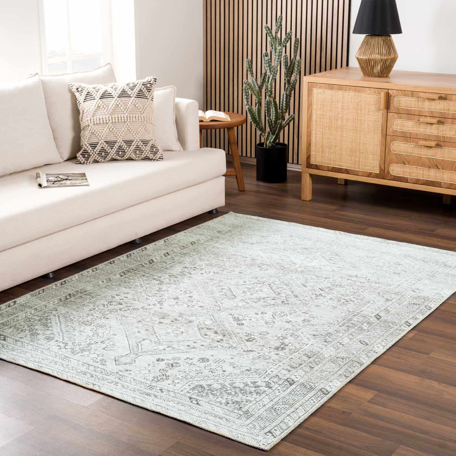 Alfombra lavable de pelo plano Barny Sage