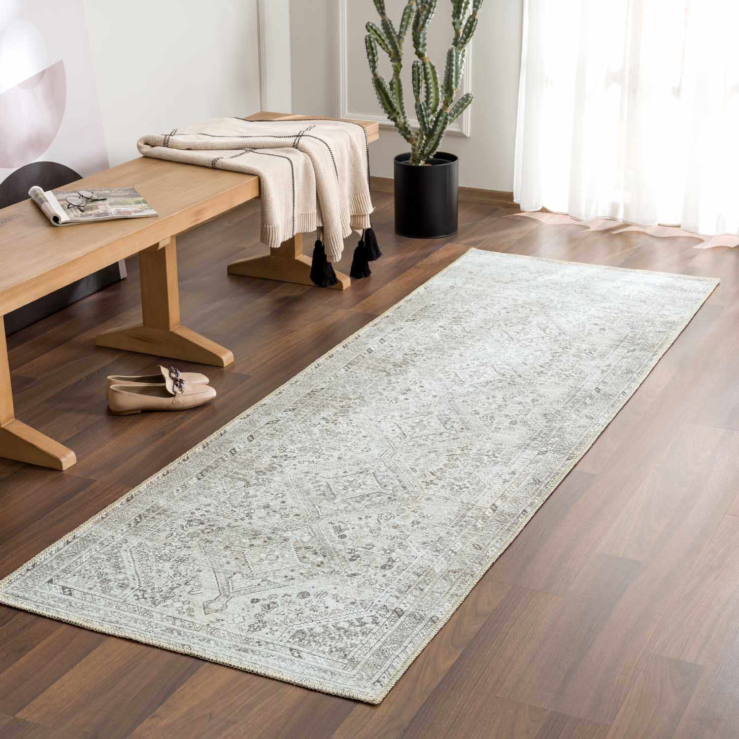 Alfombra lavable de pelo plano Barny Sage