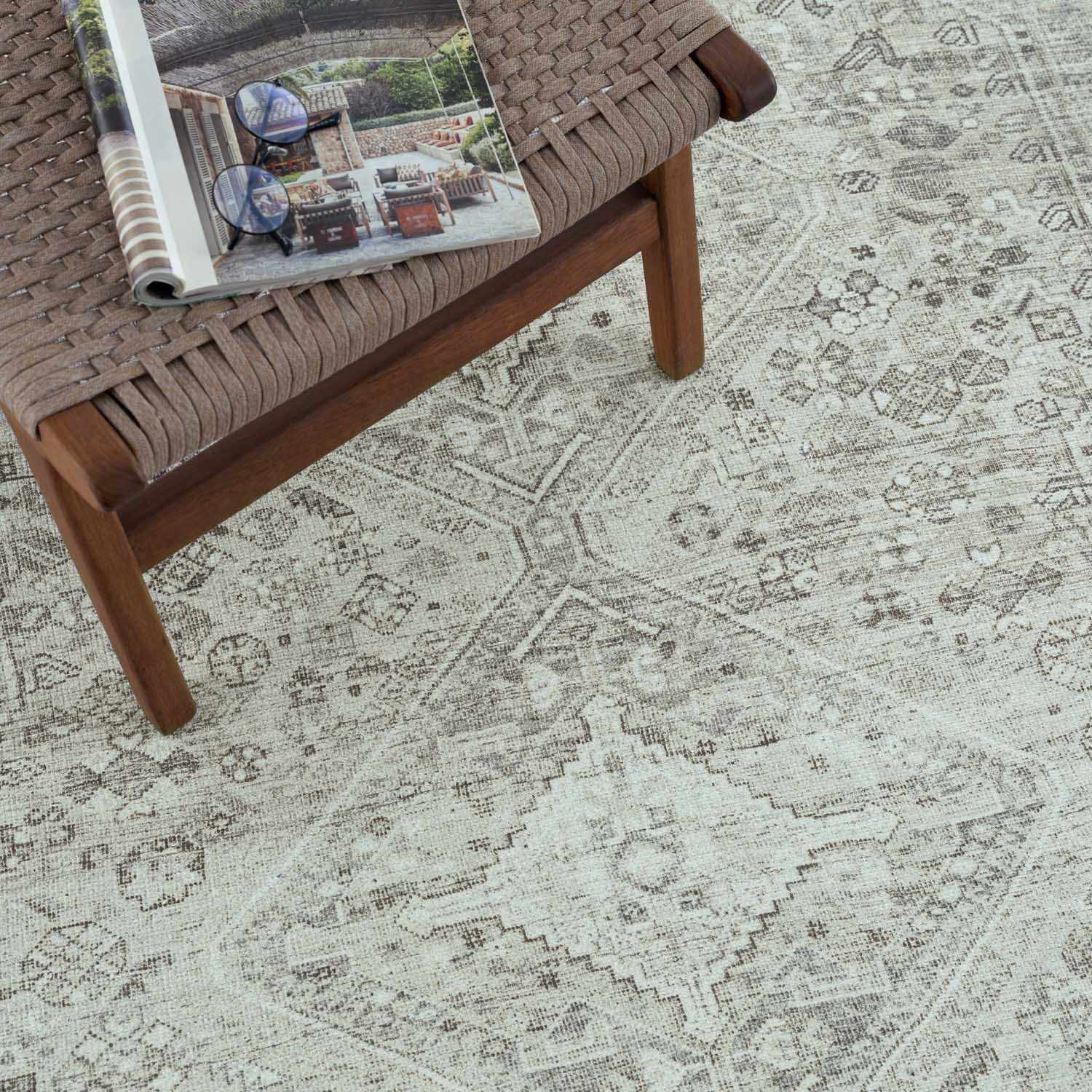Alfombra lavable de pelo plano Barny Sage