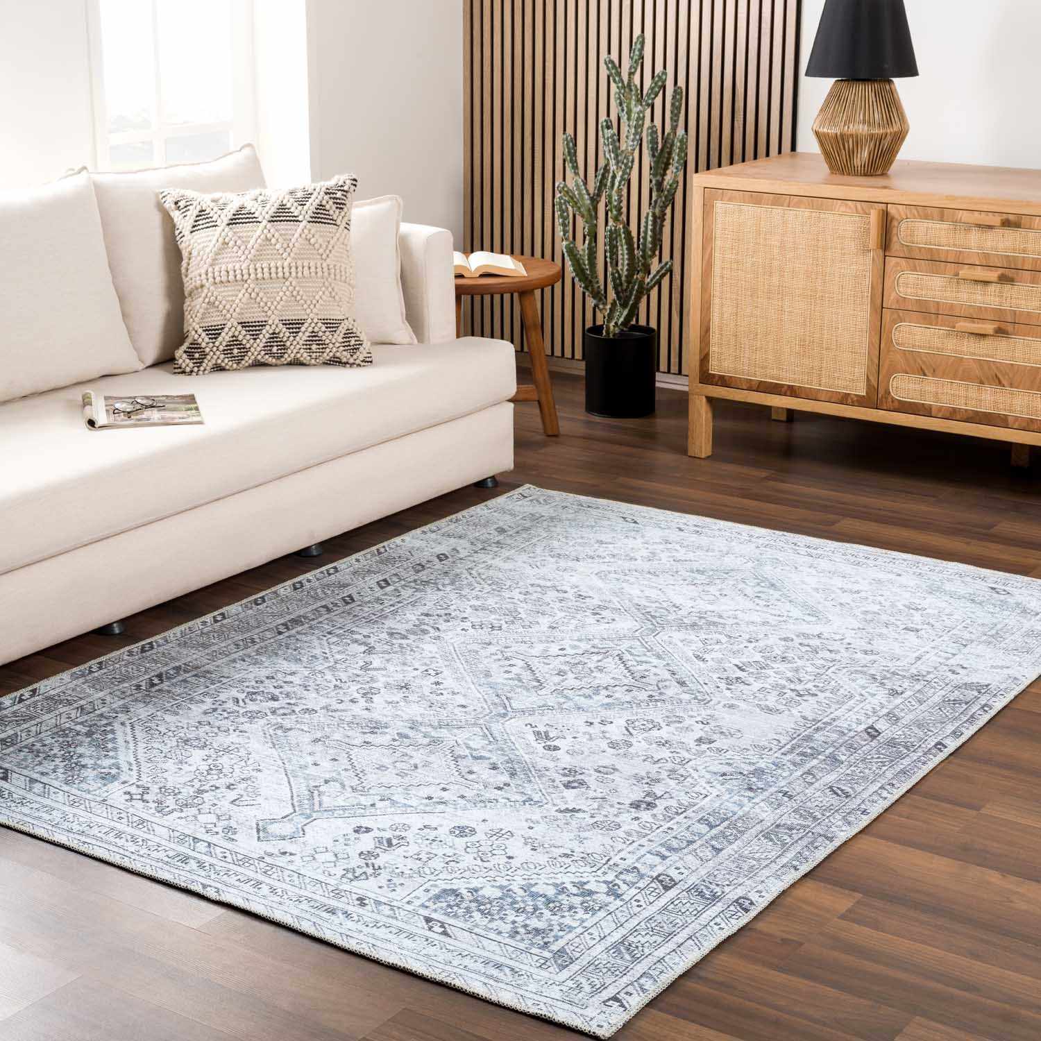 Alfombra lavable de pelo plano gris Barny