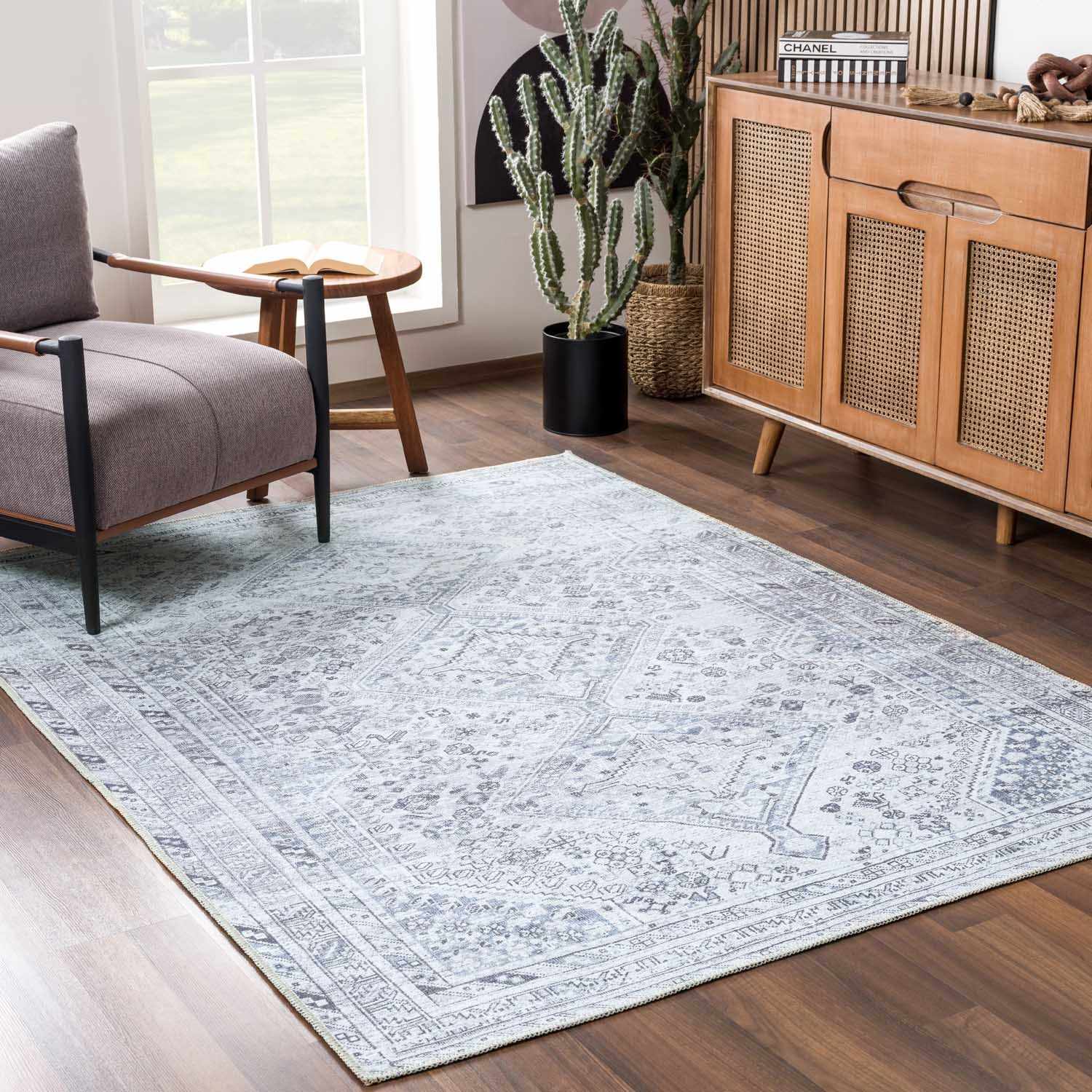 Alfombra lavable de pelo plano gris Barny