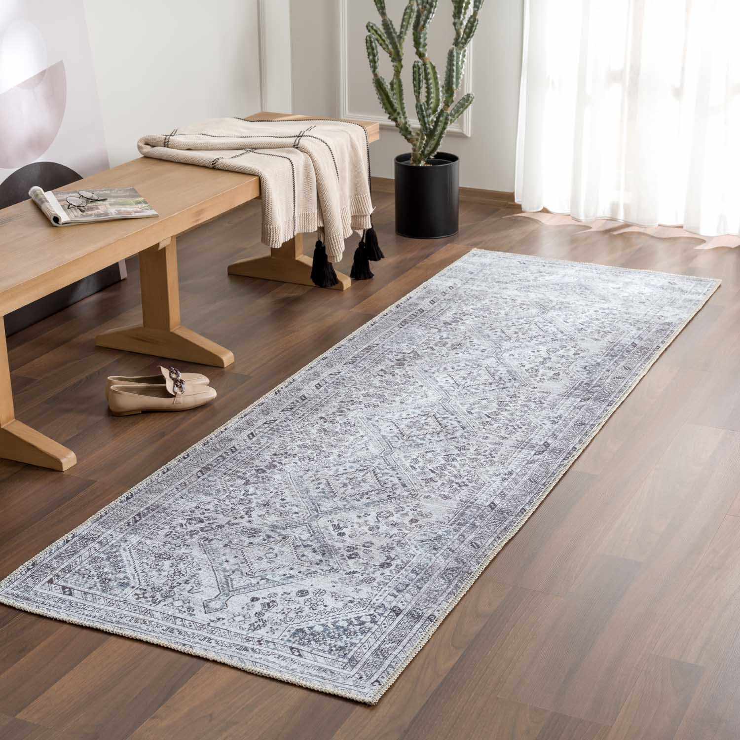 Alfombra lavable de pelo plano gris Barny