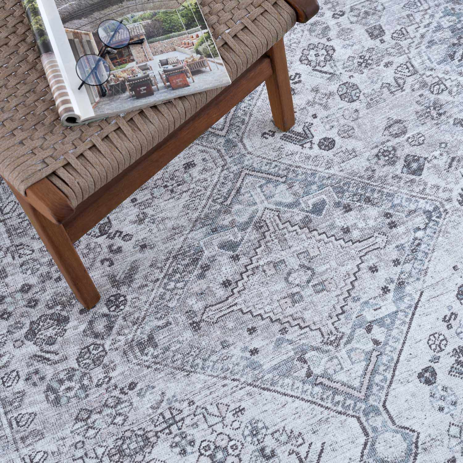 Alfombra lavable de pelo plano gris Barny