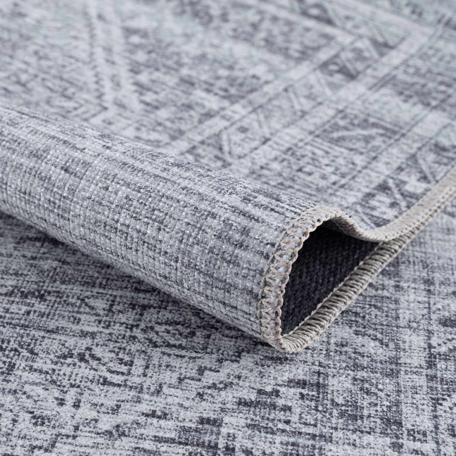 Alfombra lavable de pelo plano gris Barny