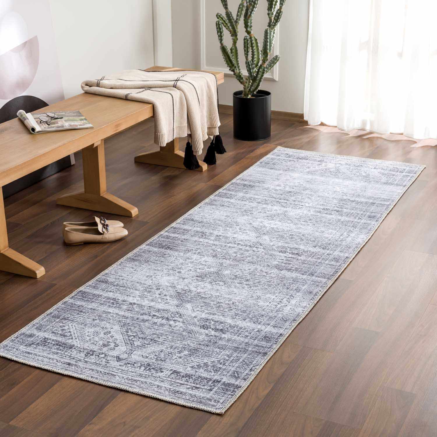 Alfombra lavable de pelo plano gris Barny