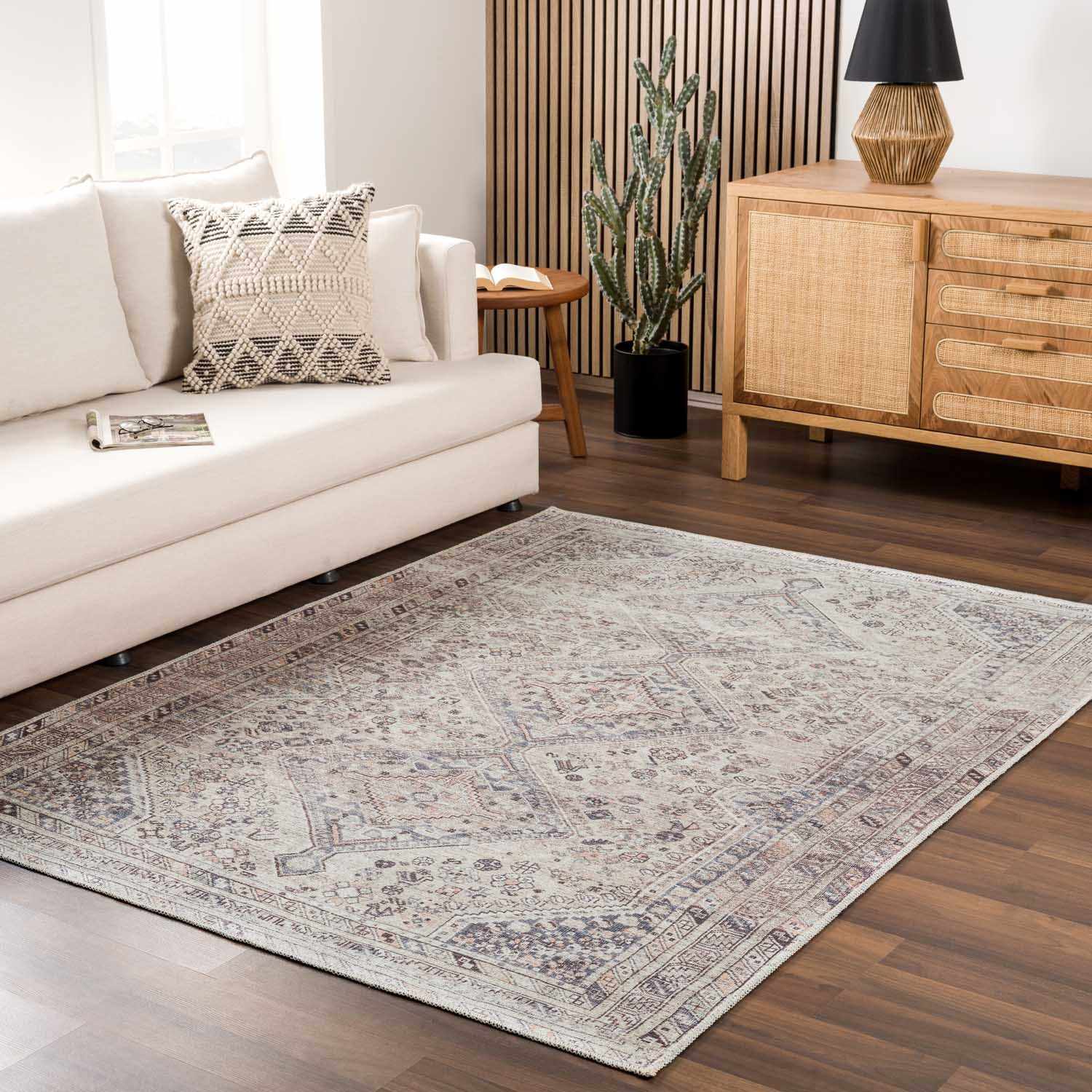 Alfombra lavable de pelo plano color canela Barny