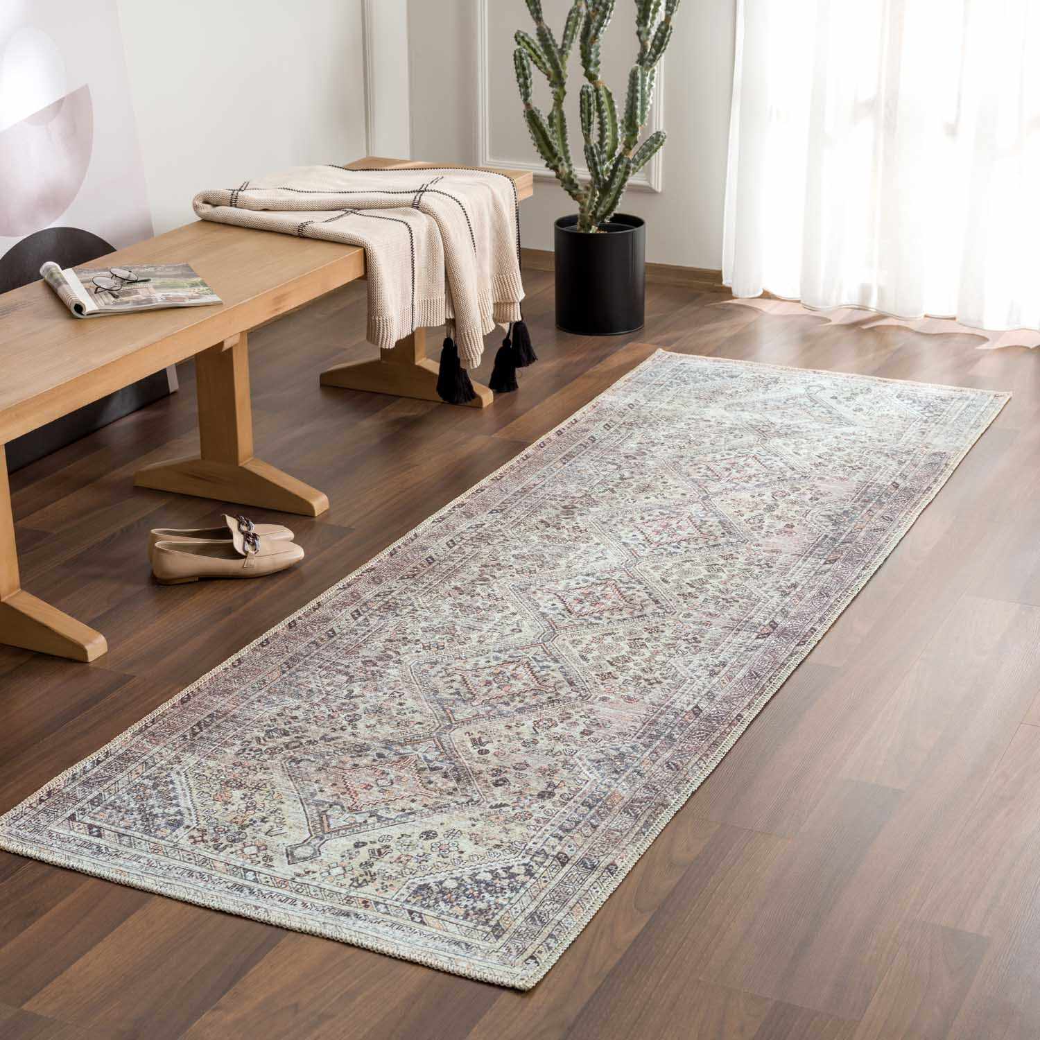Alfombra lavable de pelo plano color canela Barny