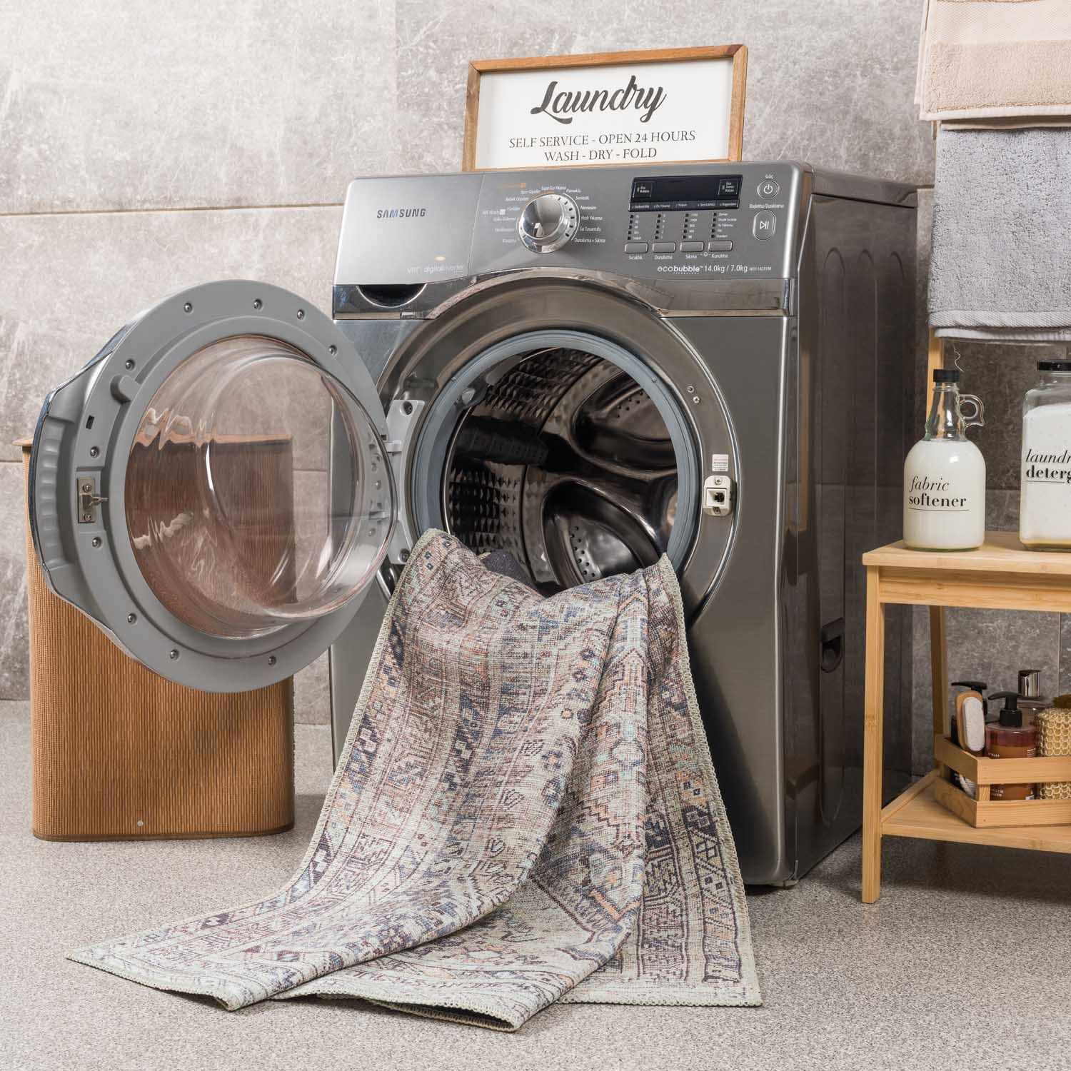 Alfombra lavable de pelo plano beige Barny