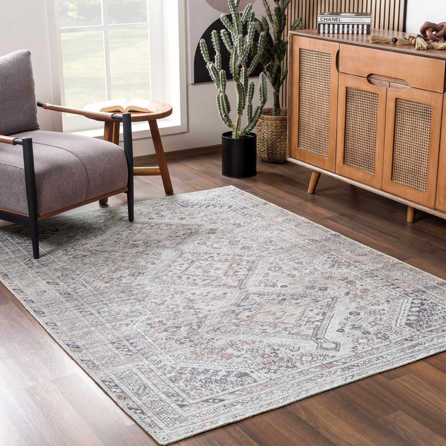 Alfombra lavable de pelo plano beige Barny
