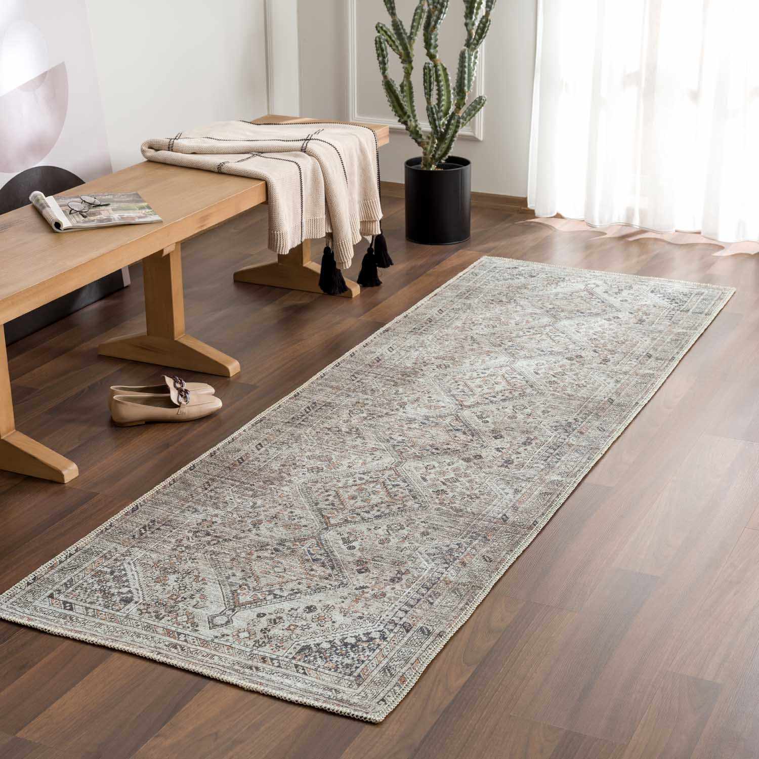 Alfombra lavable de pelo plano beige Barny