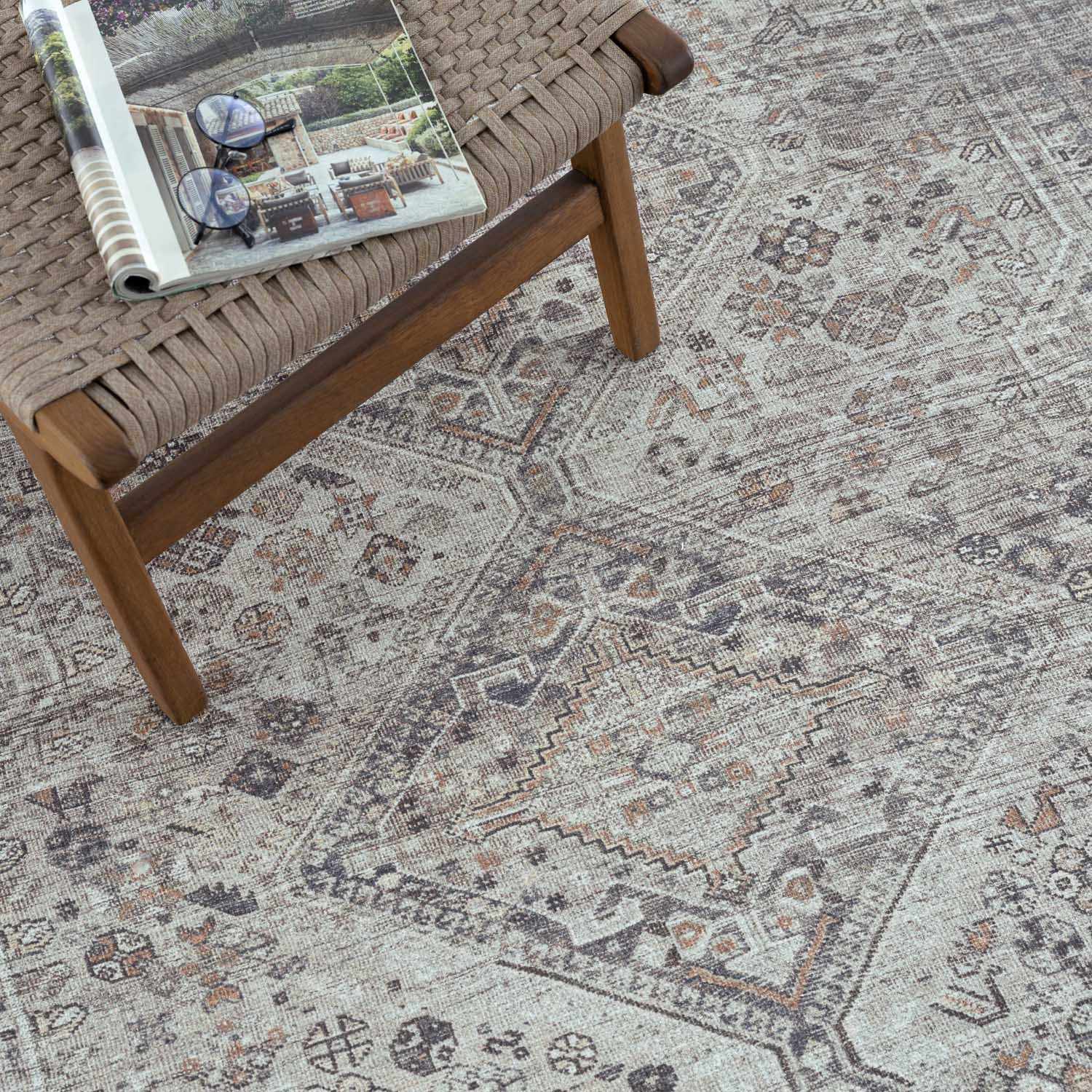 Alfombra lavable de pelo plano beige Barny