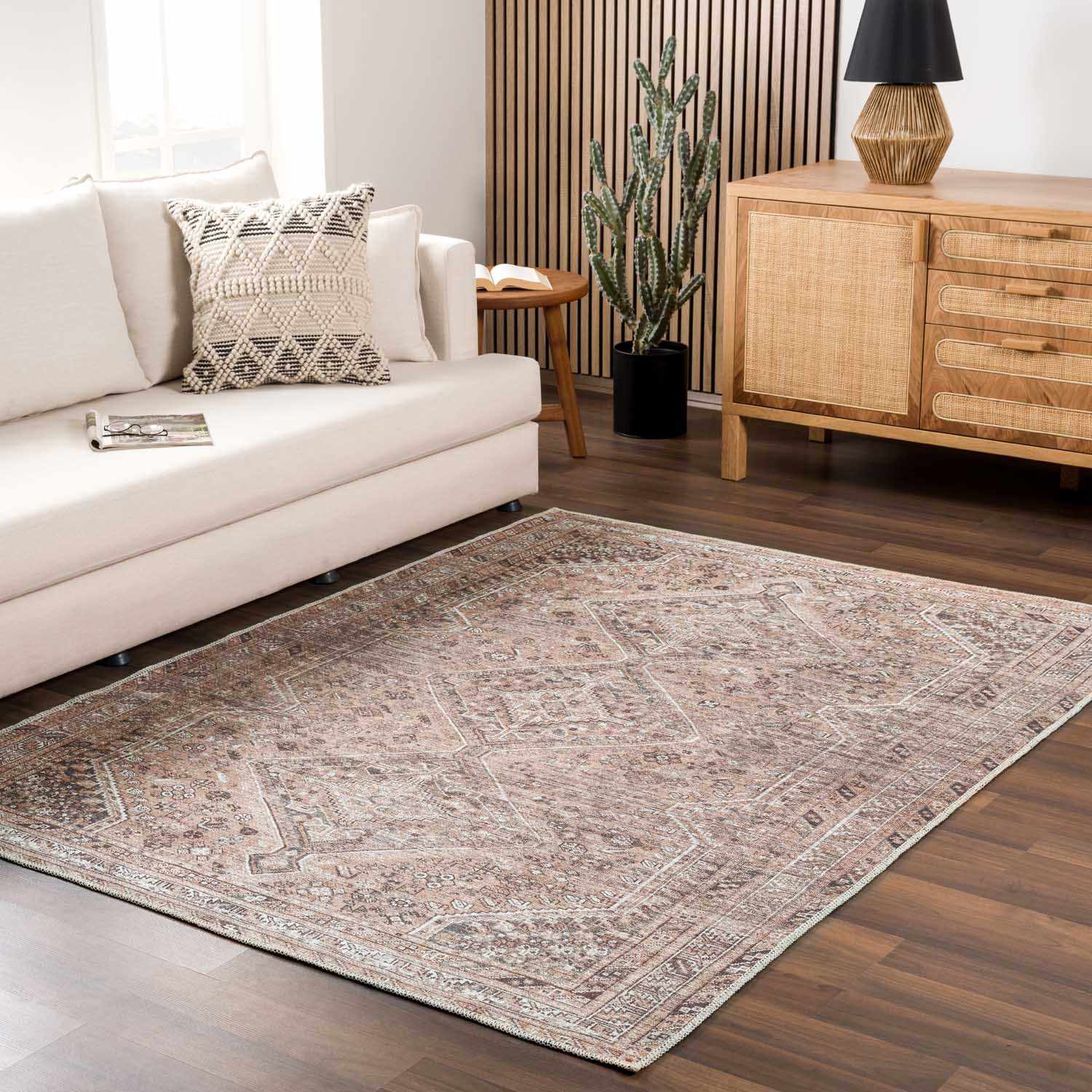 Alfombra lavable de pelo plano marrón Barny